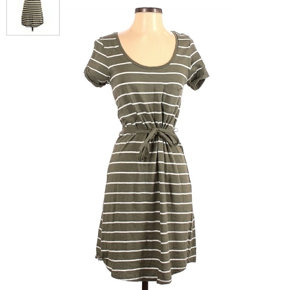 Sonoma Dresses & Skirts - Sonoma Life + Style Striped Swing Dress Tie Waist Olive Green White Women's XS